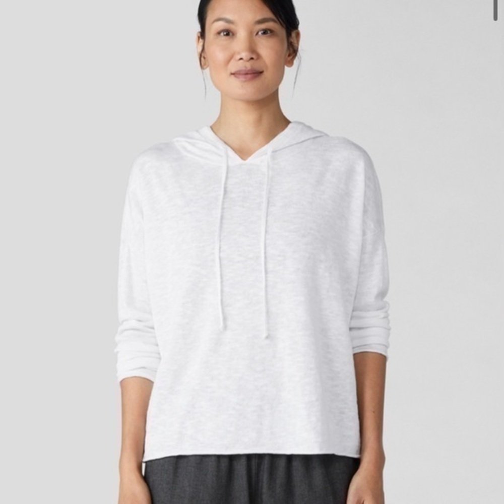 Eileen fisher, organic cotton stretch jersey white hooded short box top